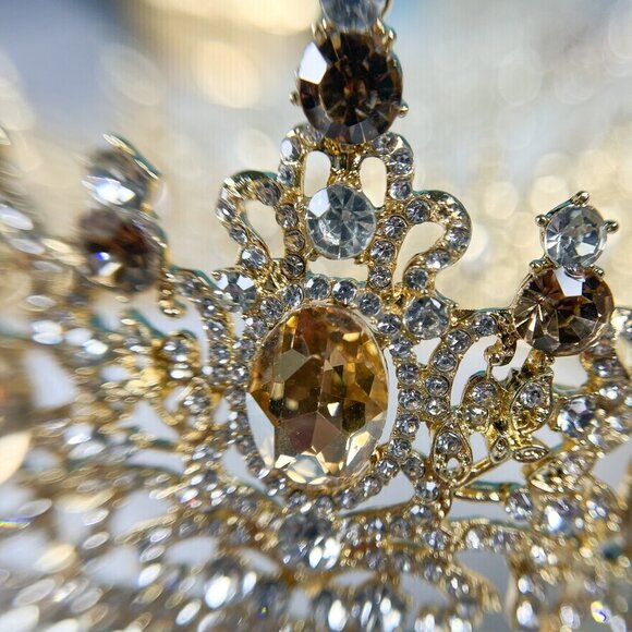 Champagne Rhinestone Crown, Baroque Bride Crown, Wedding Headpiece, Party Crown - Picture 5 of 5